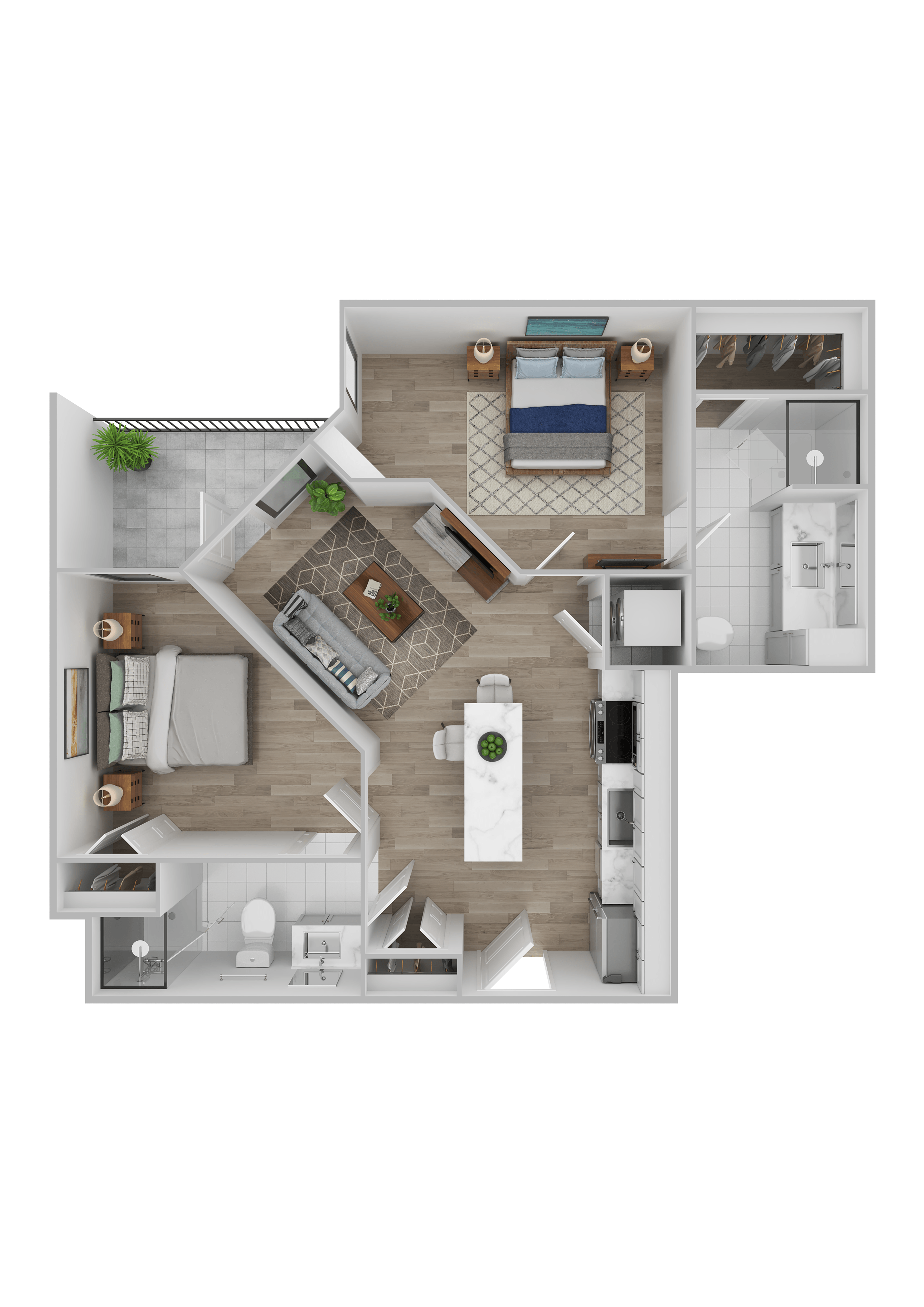 Floor plan for 2 beds, 2 baths, 780 sqft